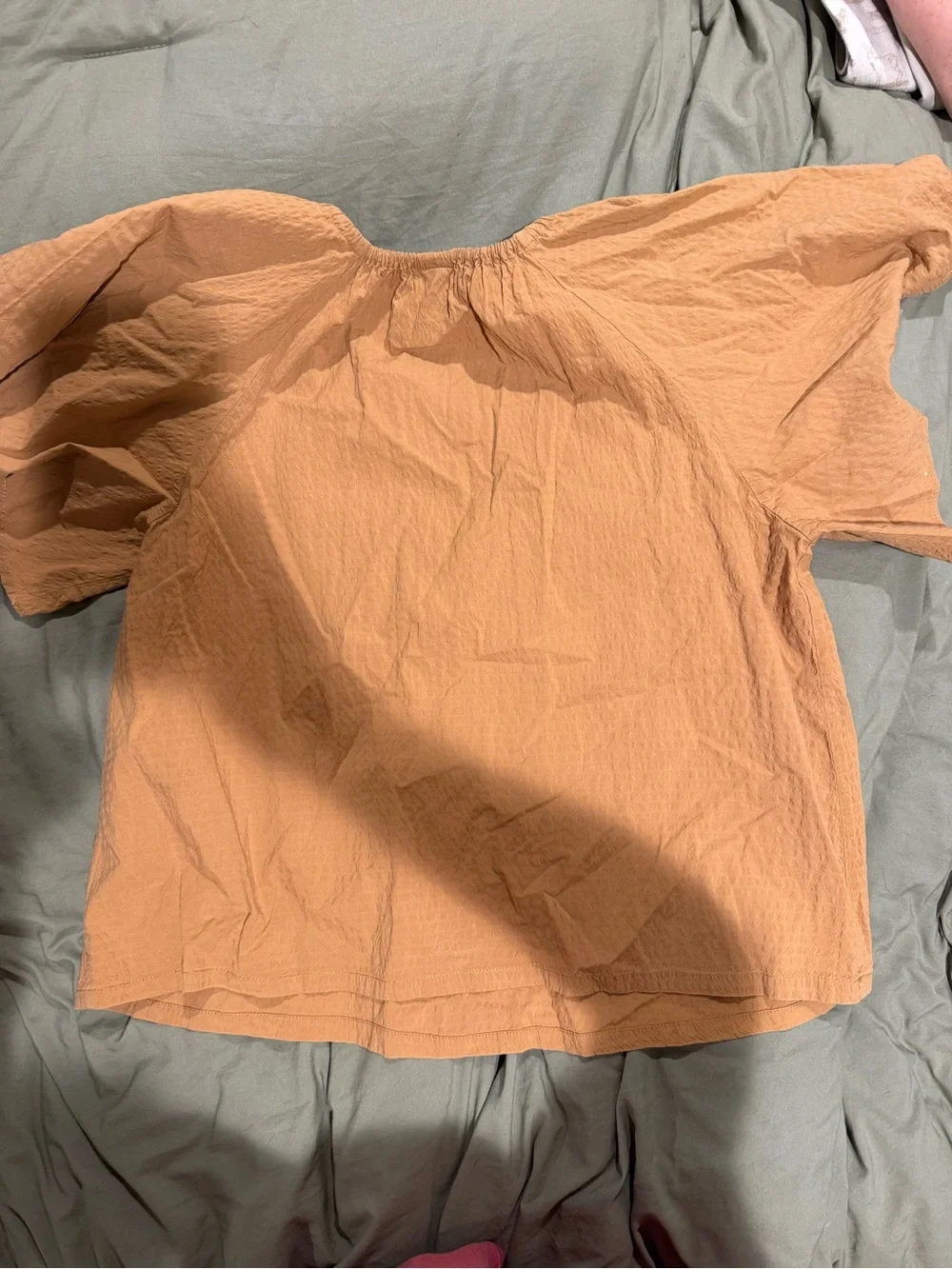 Women's Rust Tan Peasant Tie-Neck Top